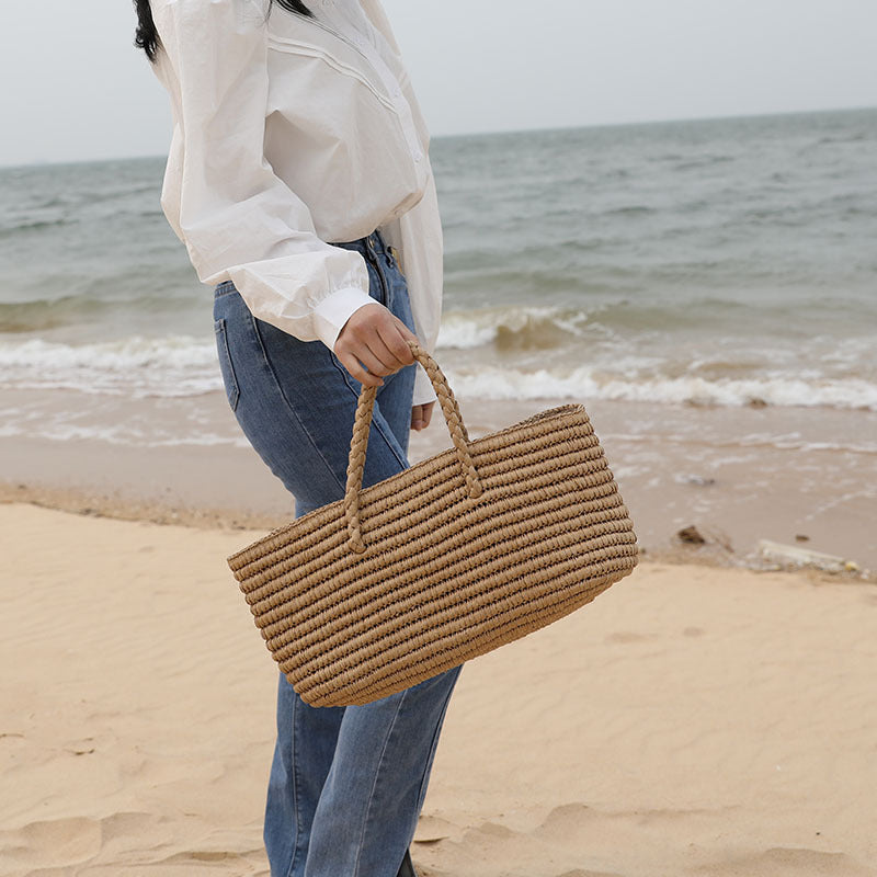 handmade straw woven beach bag, view 5 - MRSLM
