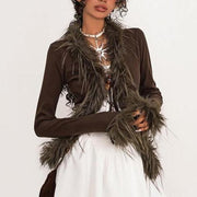 faux fur patchwork knit cardigan - MRSLM