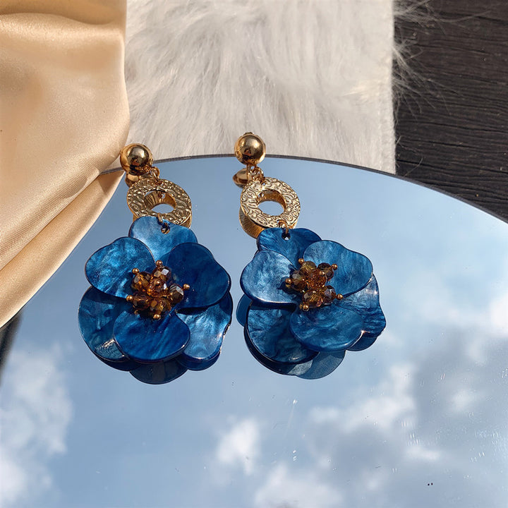 Acrylic Royal Blue Vintage Flower  Exaggerate French Earrings