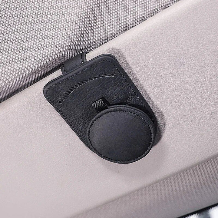 Luxury Leather Car Visor Sunglass and Card Holder with Diamond Crown