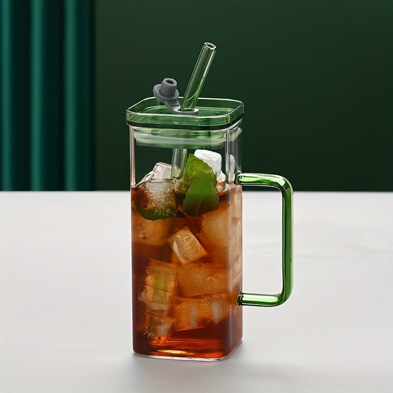 square glass cup with handle and straw, view 8 - MRSLM