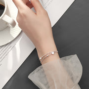 double layer small heart silver bracelet, view 3 - MRSLM