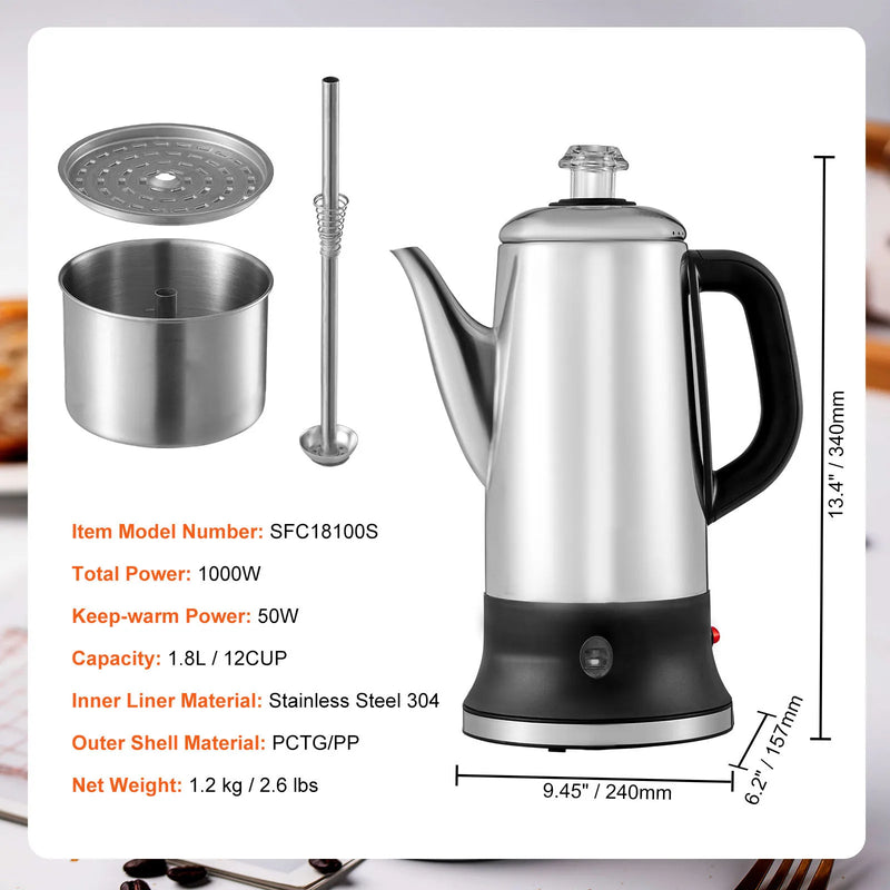 12-cup electric percolator coffee pot, view 2 - MRSLM
