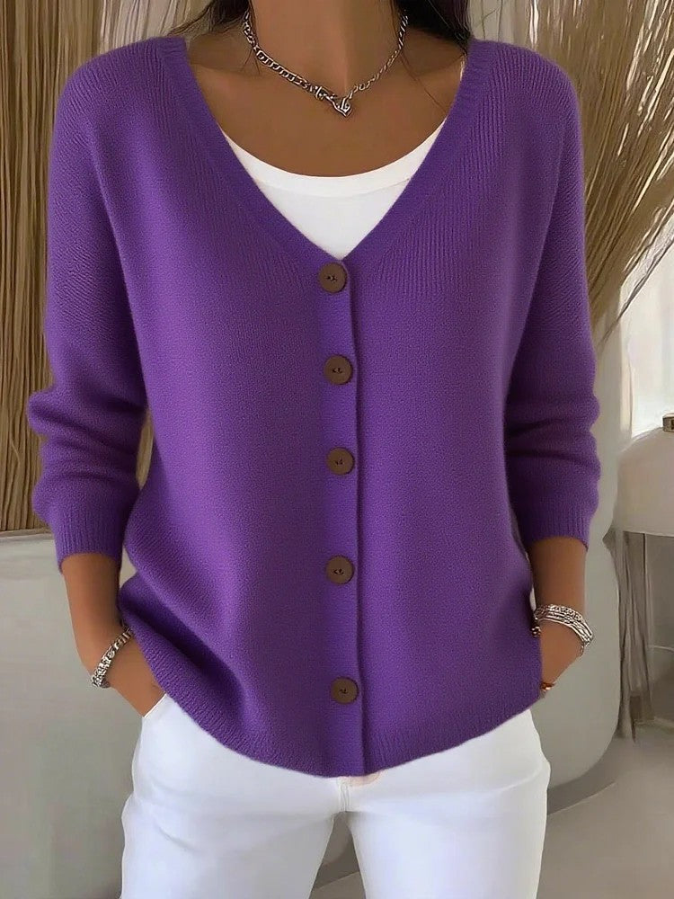 Women's Clothes Solid Color Knitted Button Cardigan Sweater