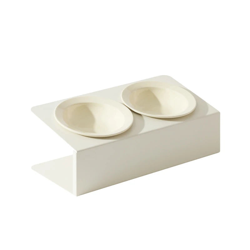 elevated double ceramic pet bowl with iron stand, view 4 - MRSLM
