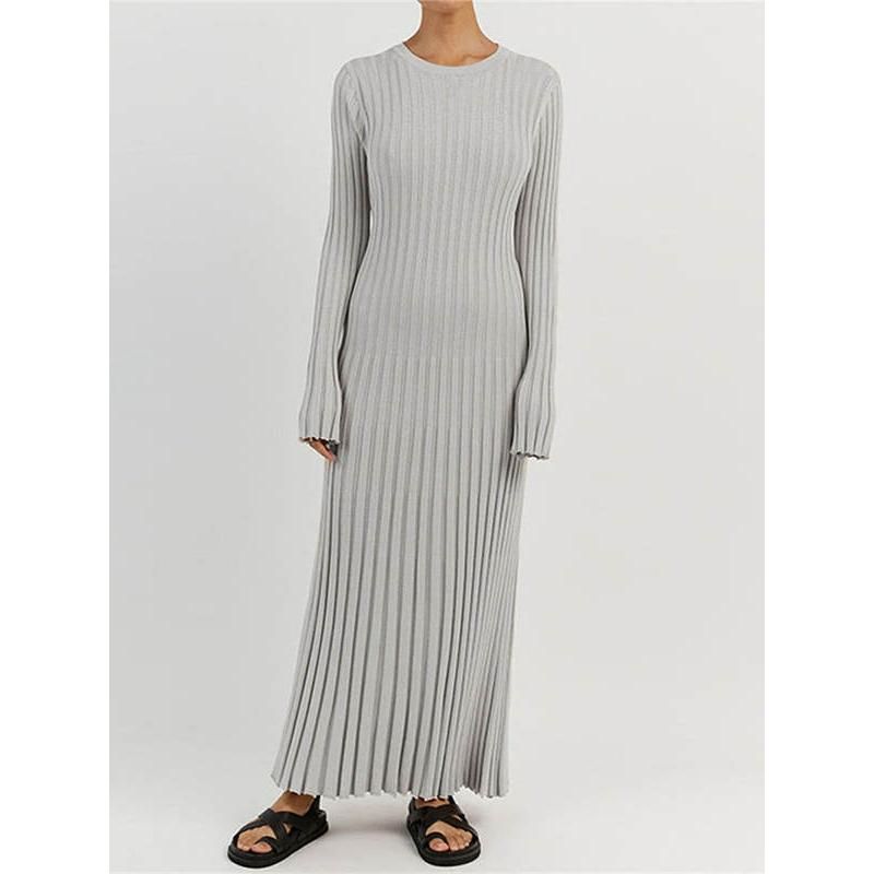 elegant pleated knit dress, view 12 - MRSLM