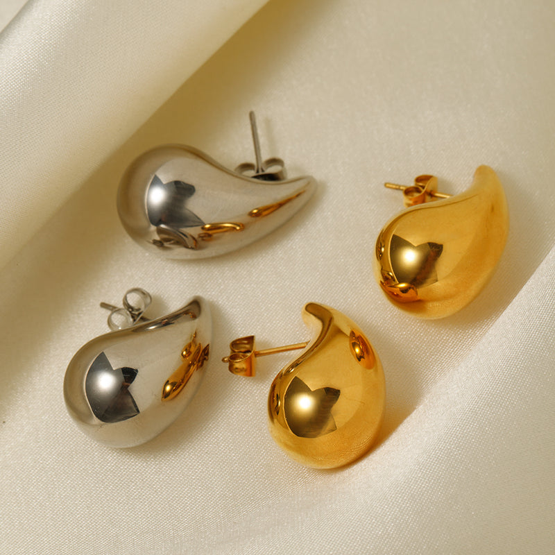 gold plated water drop stud earrings, view 6 - MRSLM