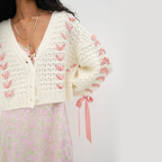 contrast v-neck tie cardigan, view 6 - MRSLM