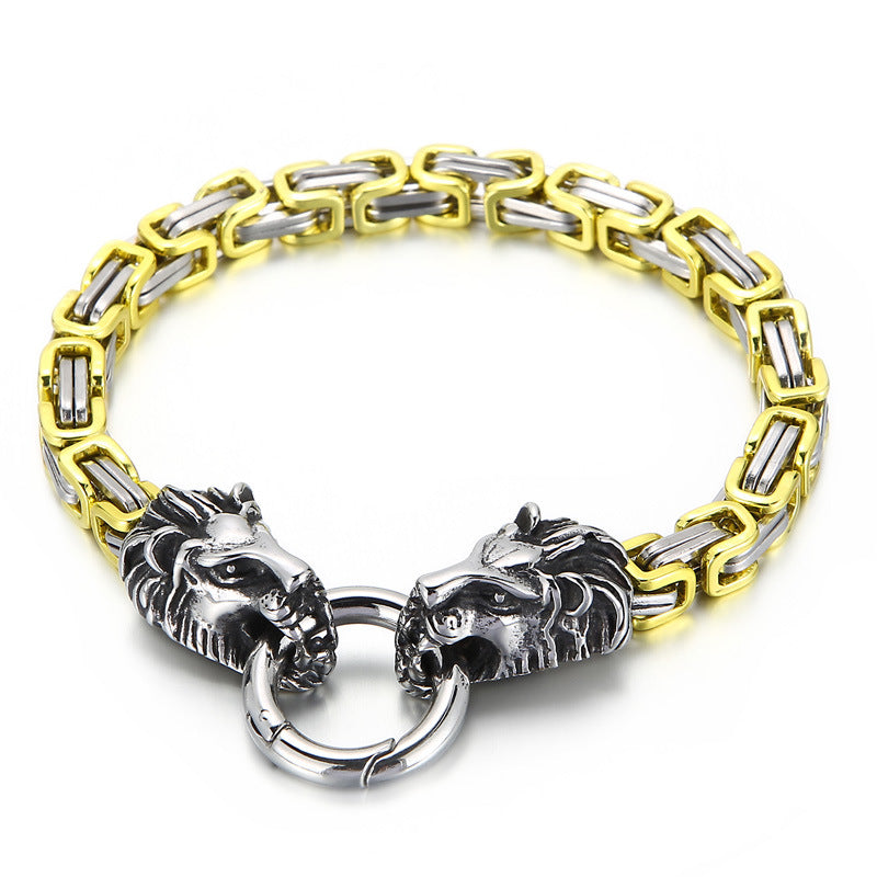 Domineering Lion Head King Chain Titanium Steel Men's Bracelet