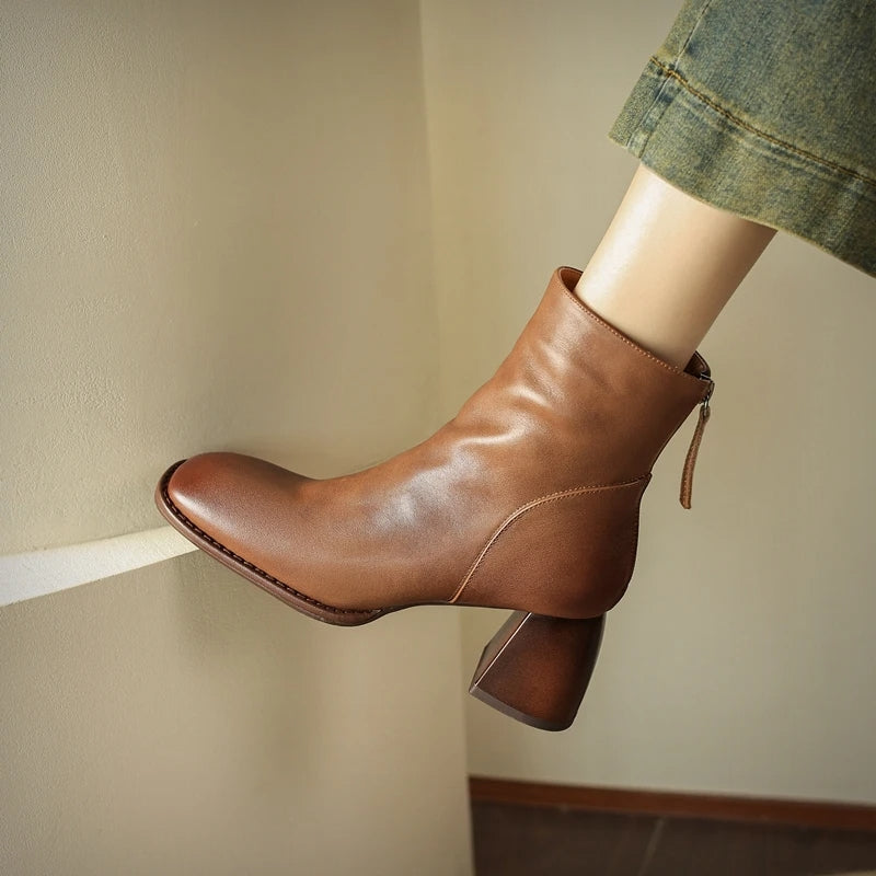 women's leather chunky heel ankle boots, view 8 - MRSLM