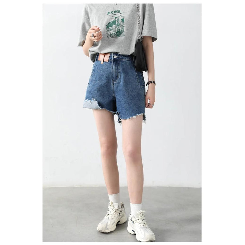 Retro blue high-waisted denim shorts, view 9 - MRSLM