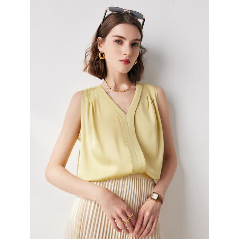 sleeveless v-neck silk blouse, view 10 - MRSLM
