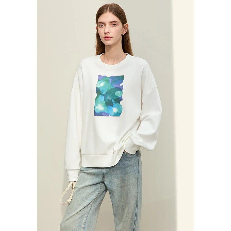 Women's abstract print loose sweatshirt, view 9 - MRSLM