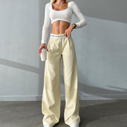 knitted high waist contrast color loose trousers, view 5 - MRSLM