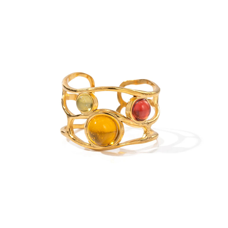 stainless steel mesh open ring with resin diamond, view 7 - MRSLM
