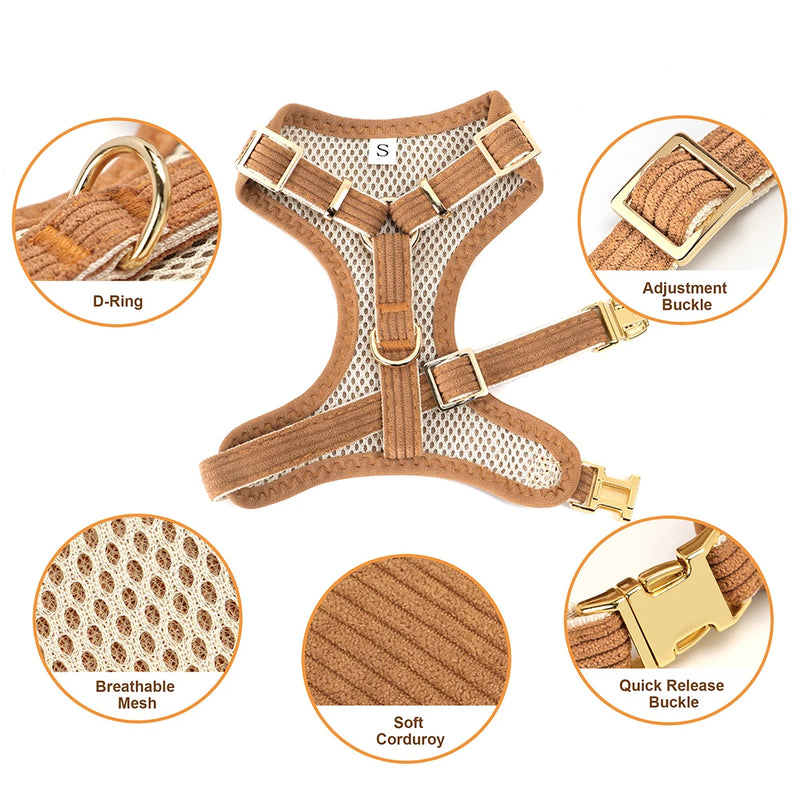 Adjustable mesh dog harness and leash set with bowknot, view 10 - MRSLM