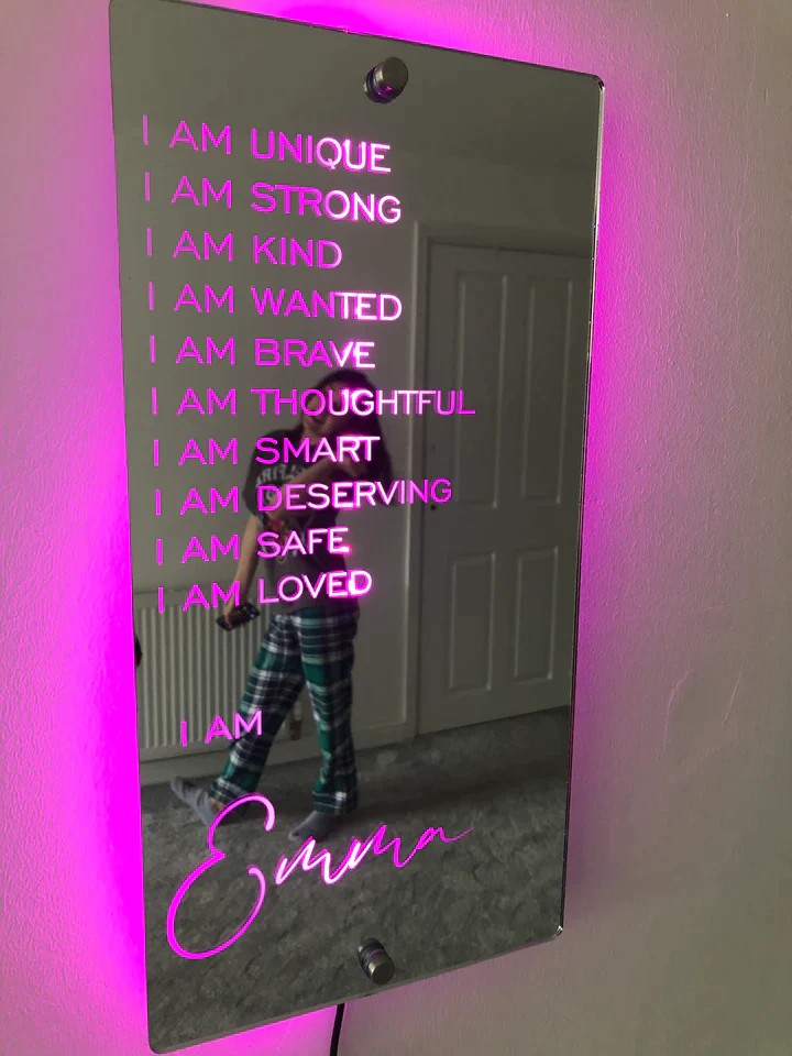 Personalized Name Mirror Light For Bedroom LED Light Up Mirror For Wall Custom Photo Christmas Valentine's Day Wedding Gifts