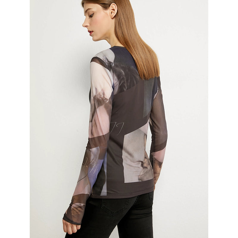 minimalist long-sleeved mesh t-shirt for women, view 6 - MRSLM
