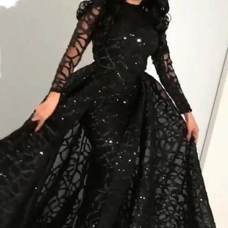 Women's long sleeve black dress, view 4 - MRSLM