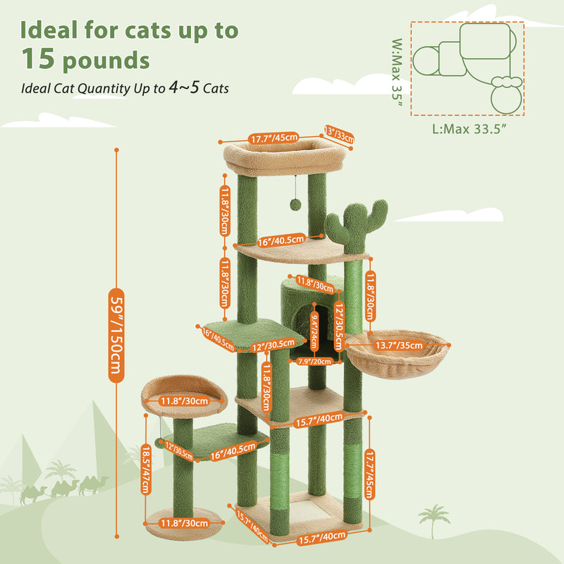 large cactus cat tree tower, view 9 - MRSLM