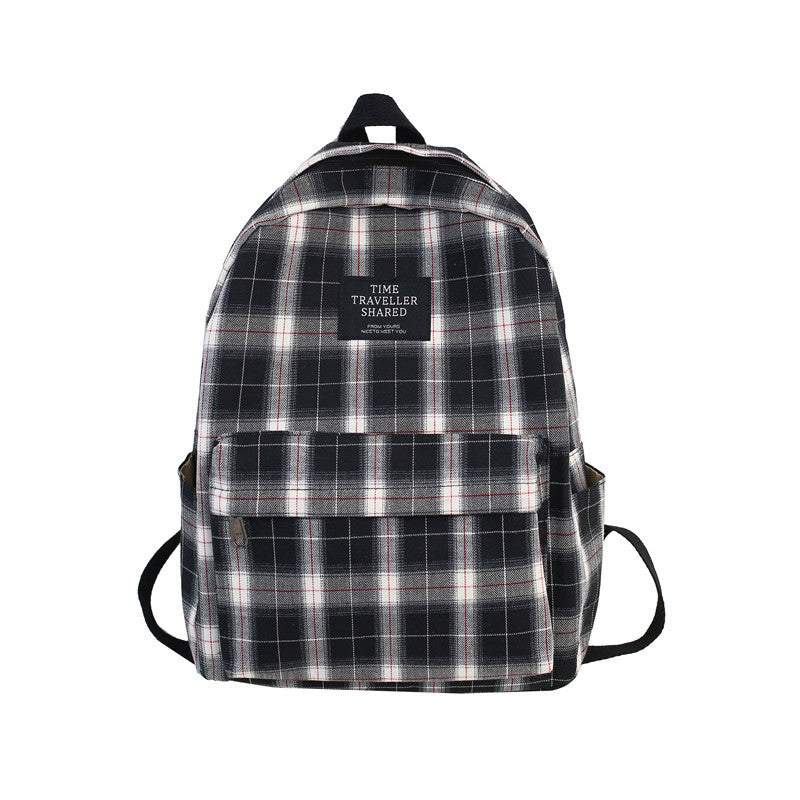 Korean Style Plaid Canvas Casual Schoolbag Simple And Fashionable