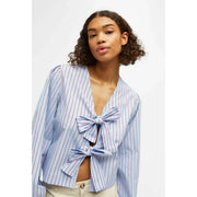 striped lace-up v-neck blouse, view 3 - MRSLM