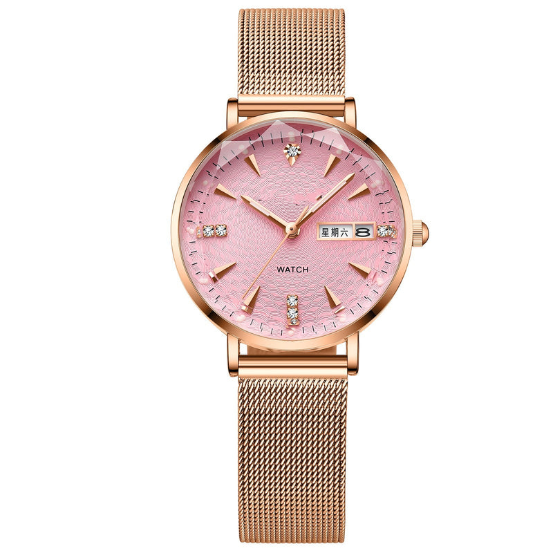 Women's rose gold mesh belt quartz watch, view 8 - MRSLM
