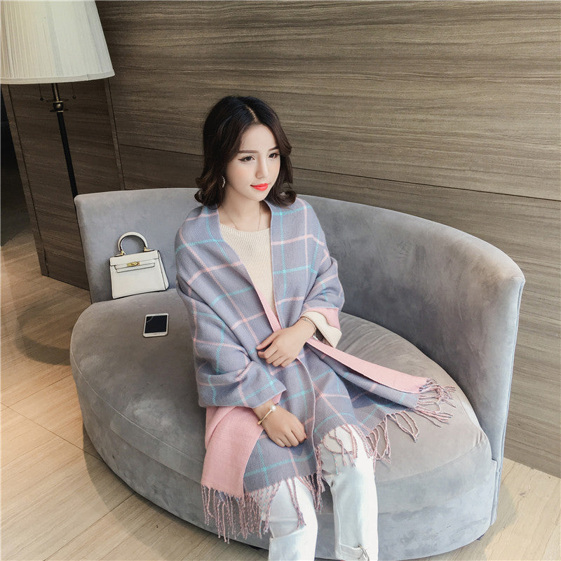 Double-sided plaid scarf, view 4 - MRSLM