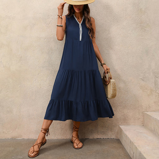 v-neck maxi dress with ruffled hem - MRSLM