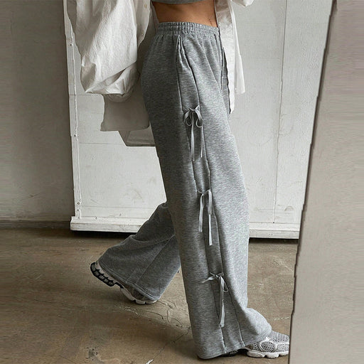 loose high waist long casual pants in gray - MRSLM