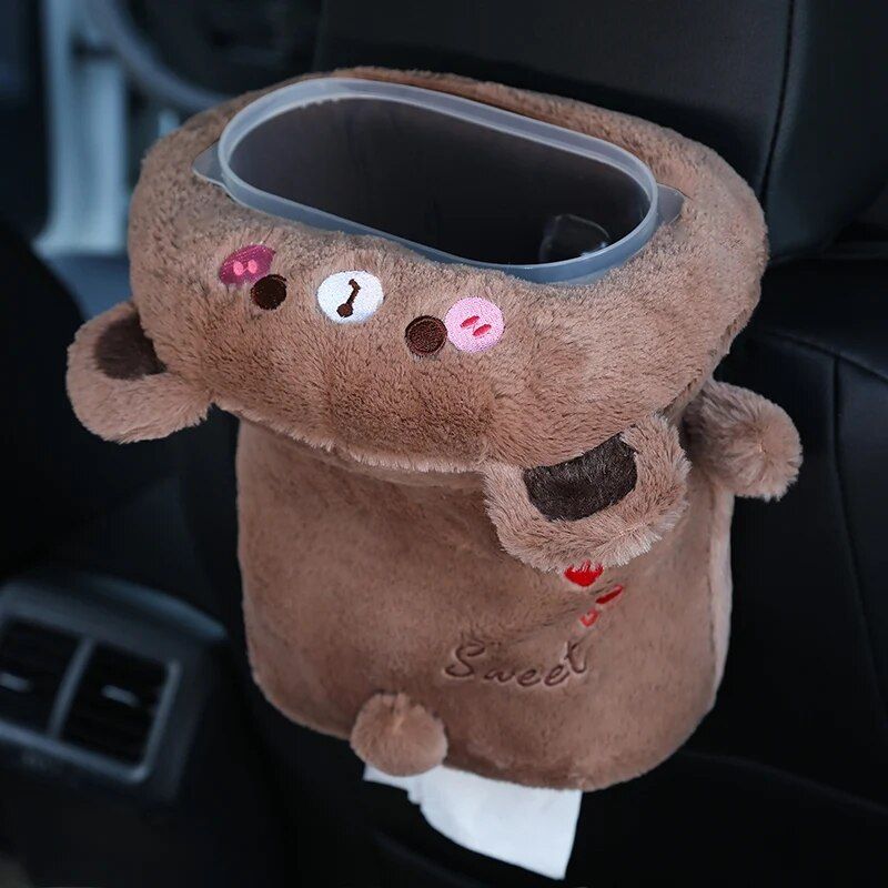 2-in-1 Car Tissue Box & Trash Bin with Cartoon Animal Design