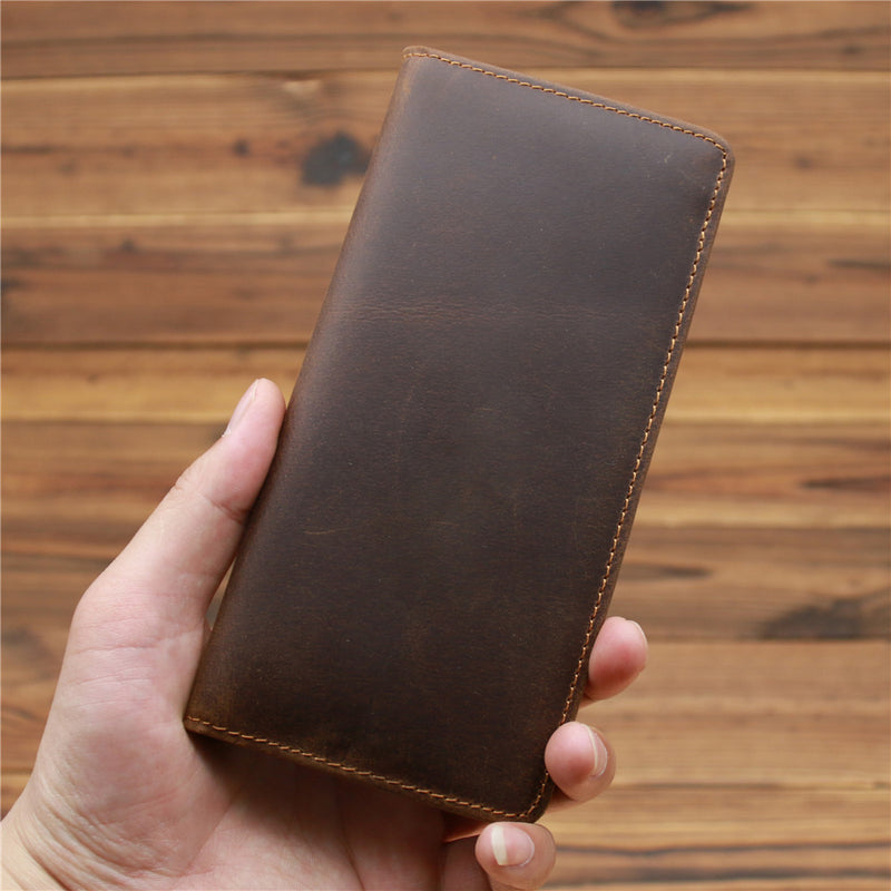 Men's crazy horse leather long wallet, view 2 - MRSLM