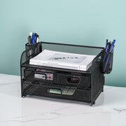 Mesh desk organizer with 3 drawers, view 3 - MRSLM