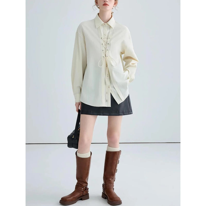 lace-up long sleeve blouse, view 7 - MRSLM