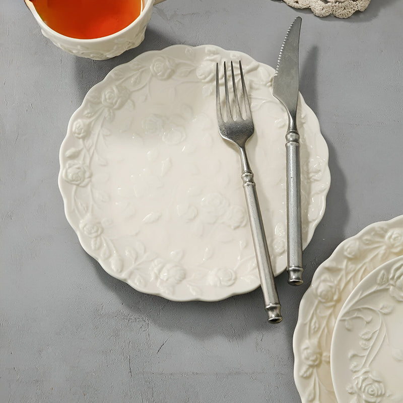 Embossed rose ceramic dessert plate, view 5 - MRSLM