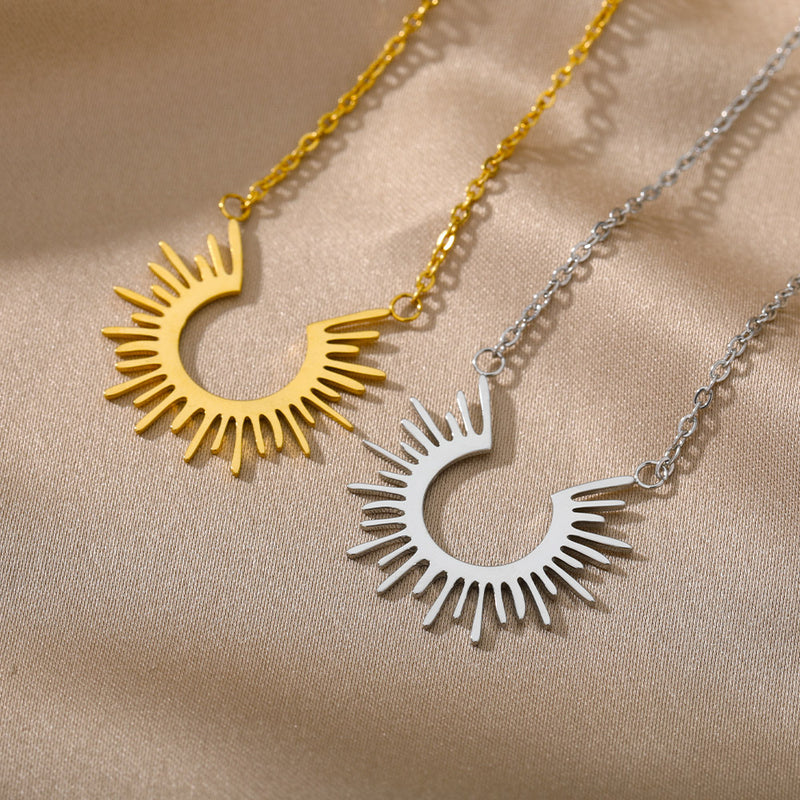 half circle sun pendant necklace, view 7 - MRSLM