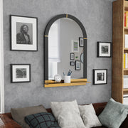 arched black and gold wall mirror with shelf, view 4 - MRSLM
