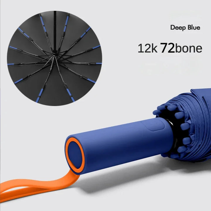 Fully Automatic Folding Umbrella - Windproof, Sunproof, and Waterproof with 72 Fiberglass Bones