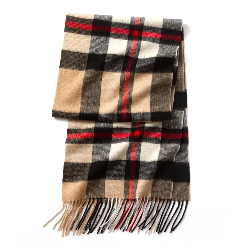 plaid cashmere scarf with tassels, view 13 - MRSLM