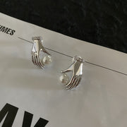 women's pearl small hand earrings, view 6 - MRSLM