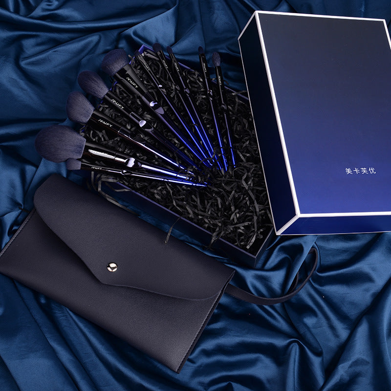 blue 10-piece makeup brush set, view 5 - MRSLM