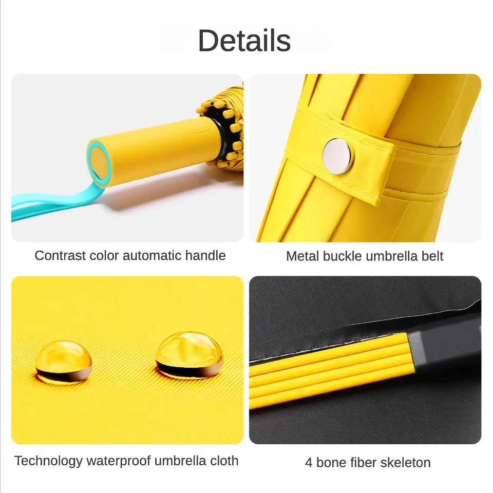 Fully Automatic Folding Umbrella - Windproof, Sunproof, and Waterproof with 72 Fiberglass Bones