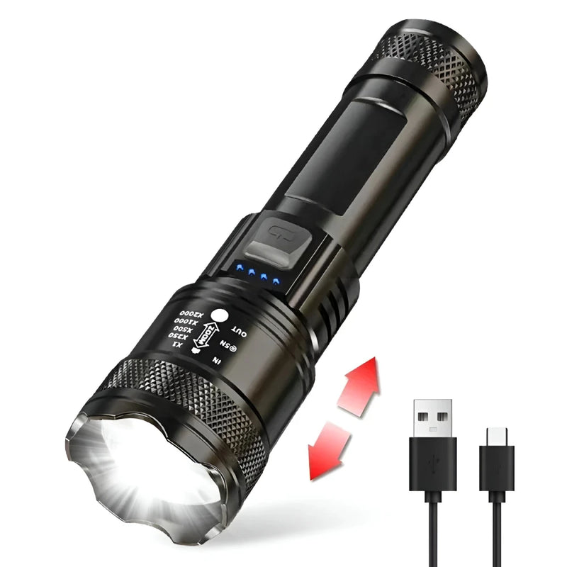 tactical led flashlight with zoom and usb charging, view 2 - MRSLM