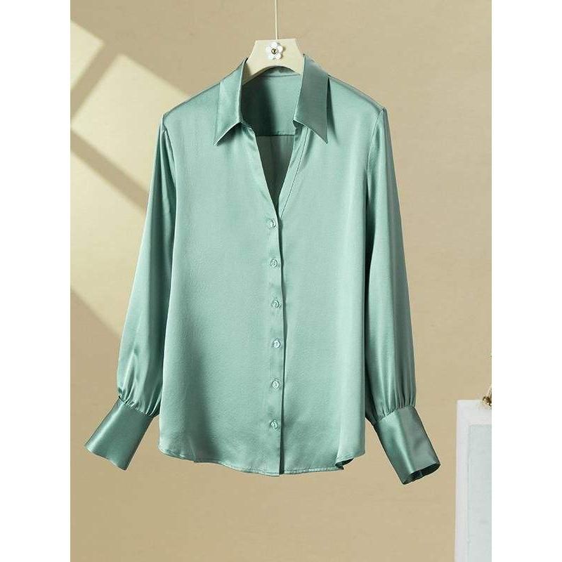 silk v-neck blouse, view 11 - MRSLM