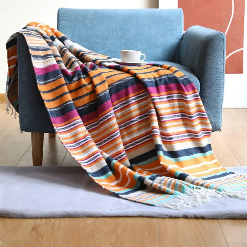 boho stripe knitted throw blanket - MRSLM