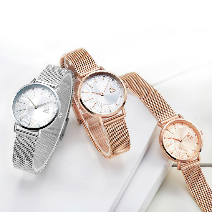 Steel mesh belt diamond watch