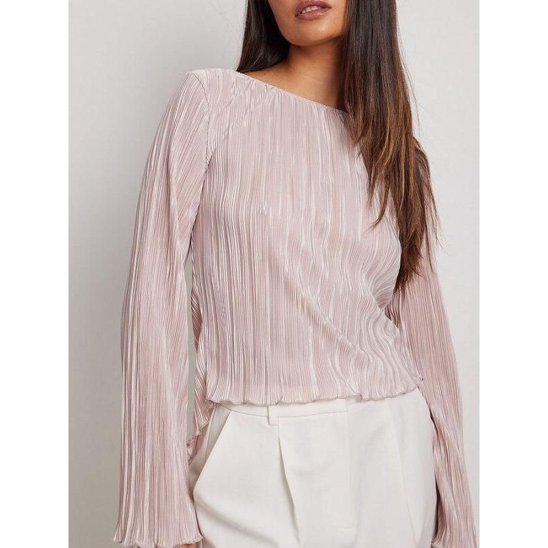 Pink lace-up satin blouse, view 4 - MRSLM