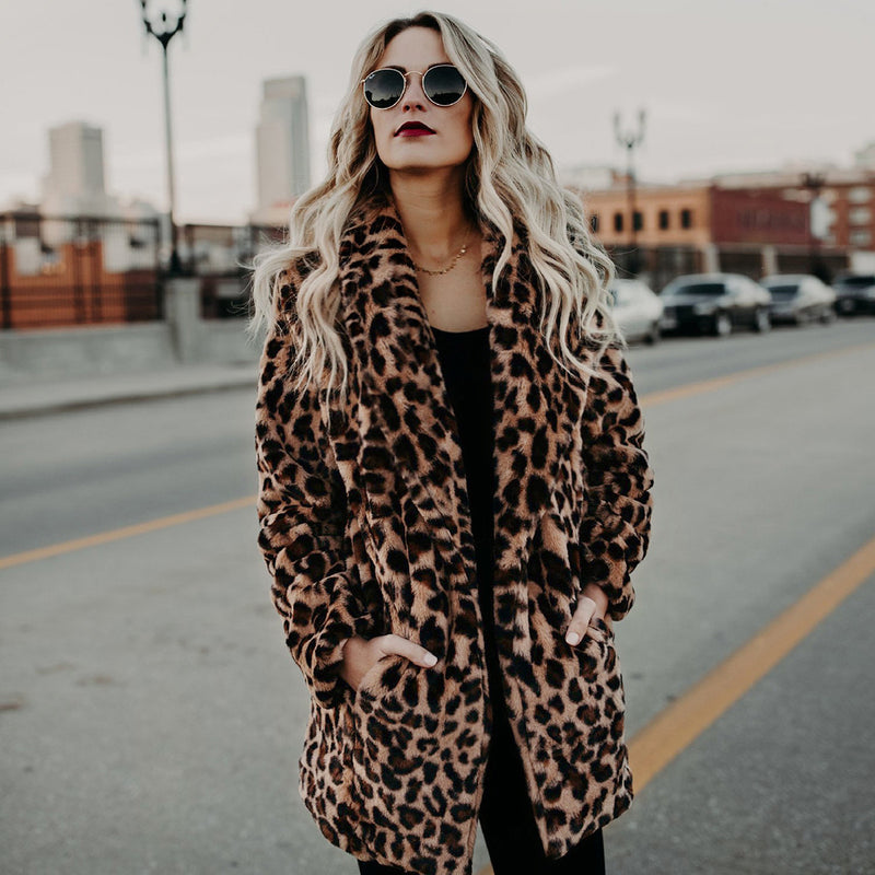 Women's leopard print faux fur winter coat - MRSLM
