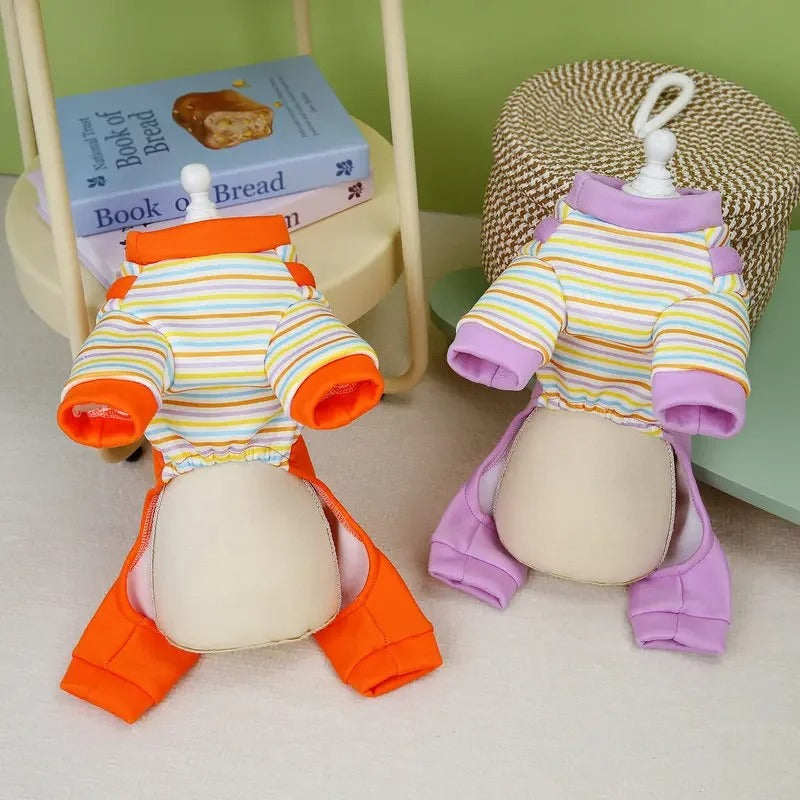 cozy striped dog jumpsuit pajamas, view 8 - MRSLM