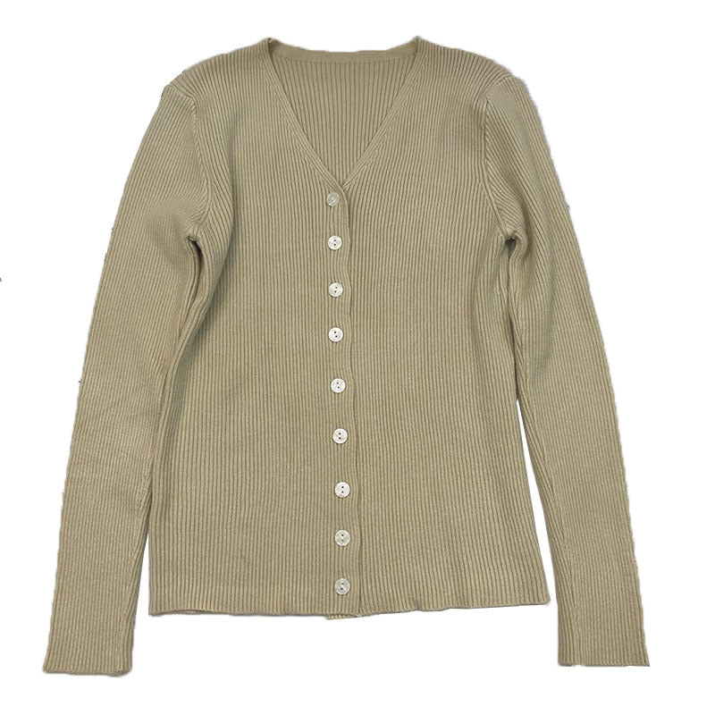 women's v-neck button knit cardigan, view 7 - MRSLM